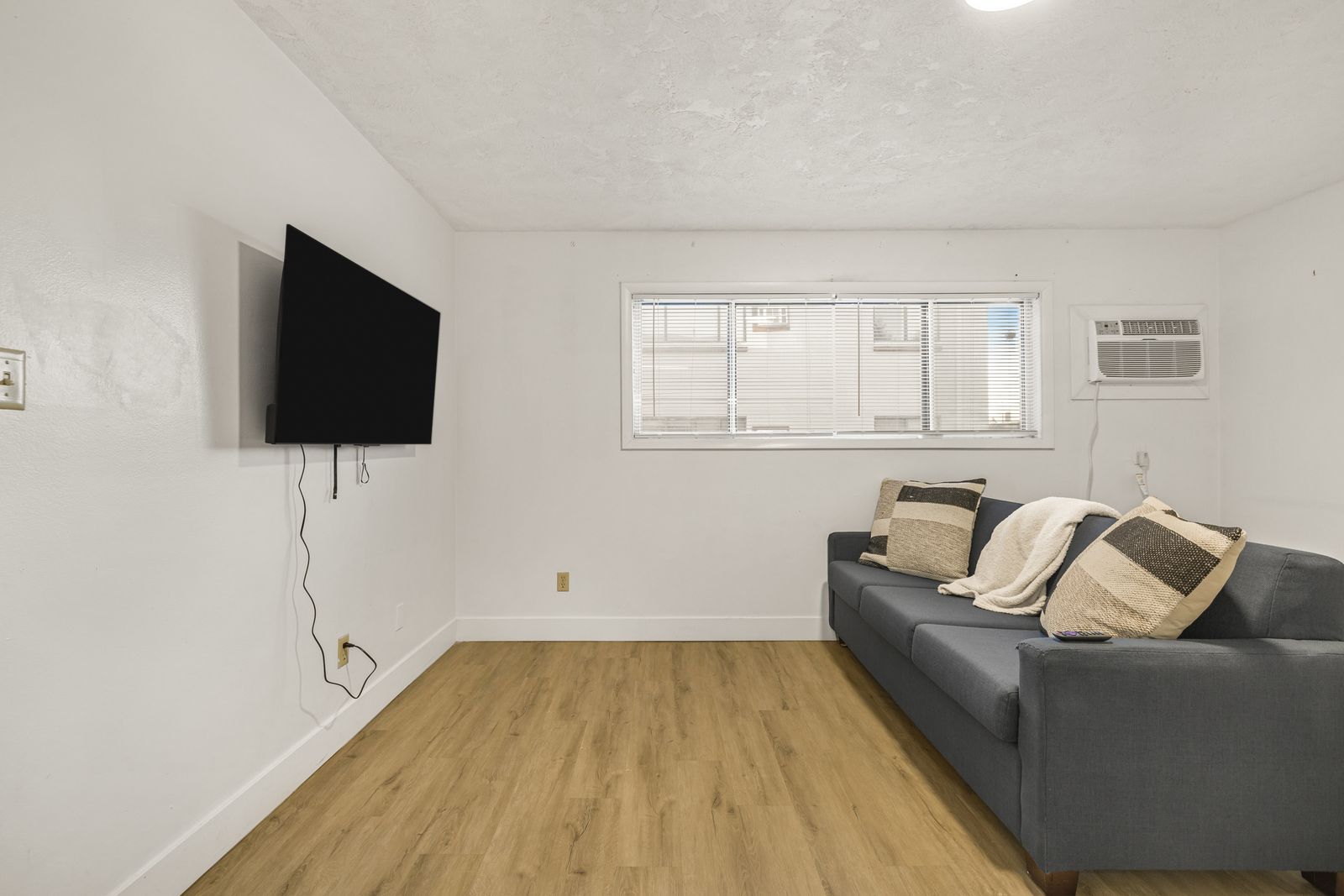 Living room with new plank flooring